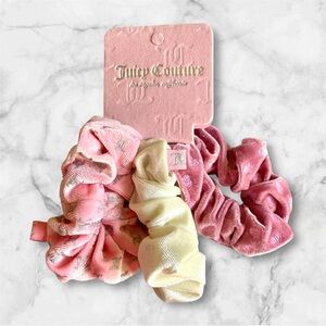 Juicy Couture 3pc Velvet Pink and Cream Hair scrunchies brand new